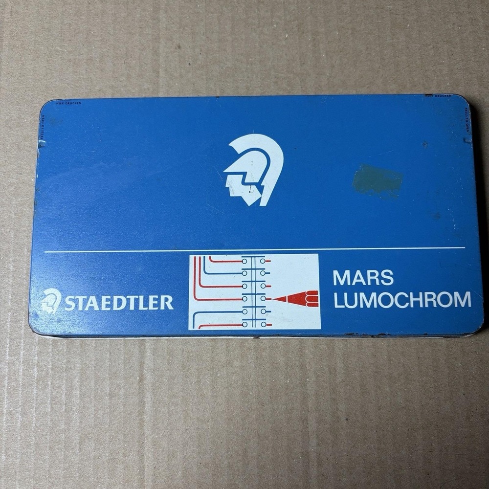 Vintage Staedtler Mars Lumochrom 104 Colored Pencils Tin 11 Pencils Germany